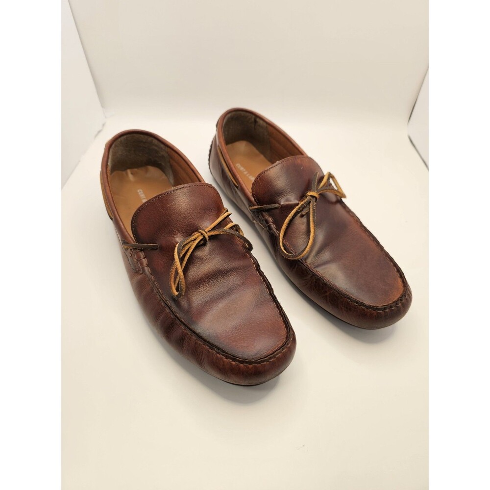 Curt & Larson Mens Leather Moccasin Driving Loafers Brown Tie Top Casual sz10